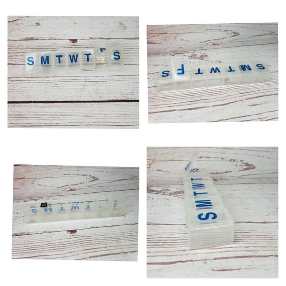 Blue Letter Vitamin Pill Reminder Container Organizer Dispenser 7 Day Storage - Picture 1 of 9